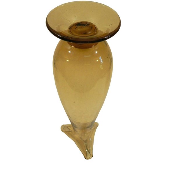 Vase Art Glass Gold Yellow Tall Folded Lip top Mid-Century - Picture 7 of 12